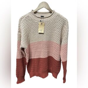 NWT Knot Sisters Chunk Sweater Medium Red Pink Stretch Cable Knit Acrylic Cotton